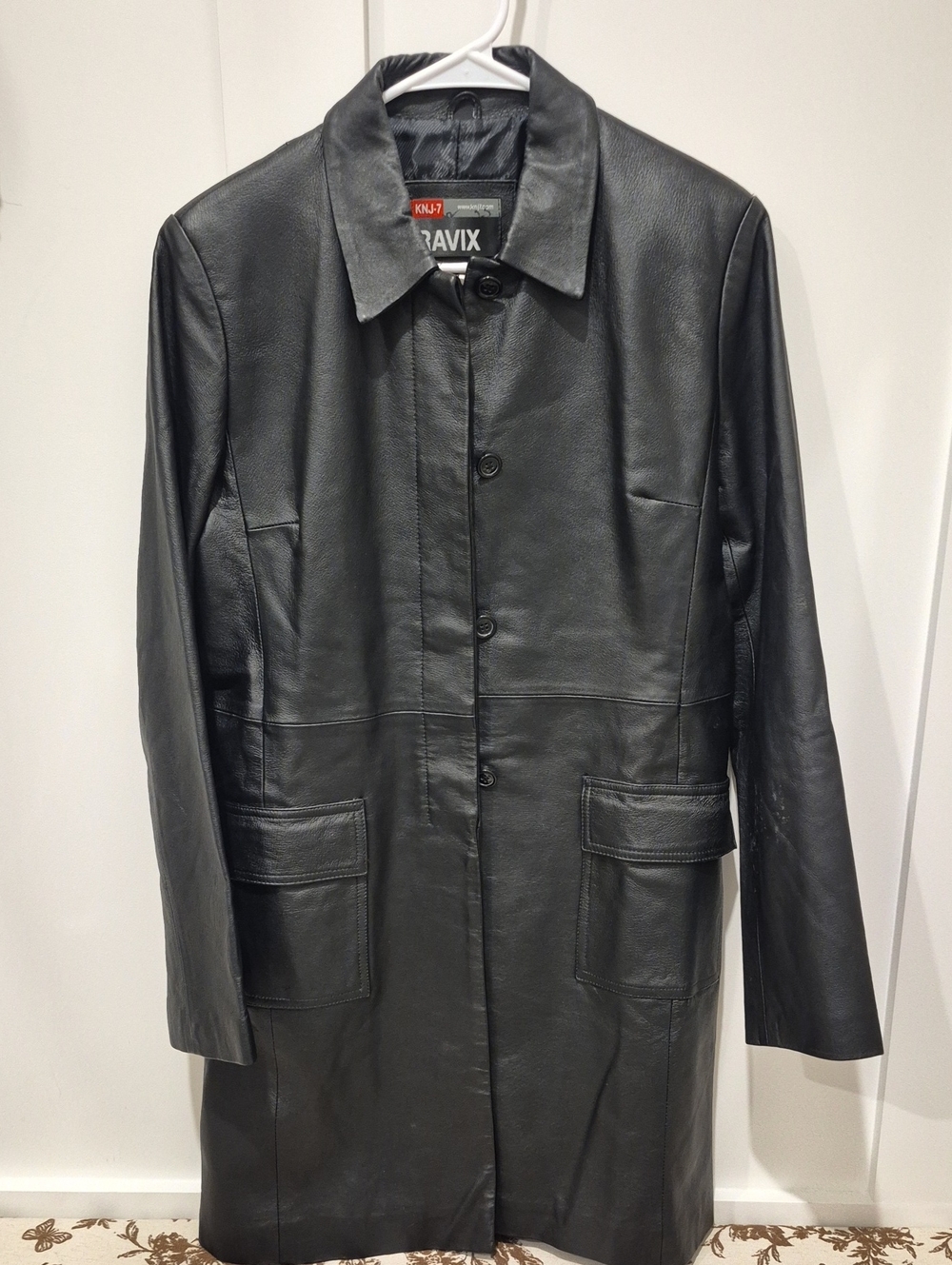 Womens Black Leather Long Coat Medium